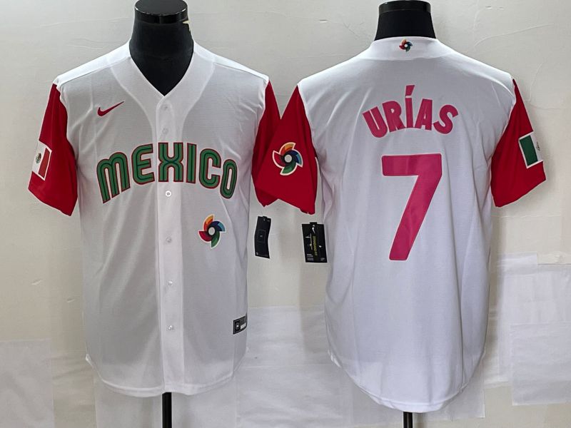 Men 2023 World Cub Mexico #7 Urias White pink Nike MLB Jersey31